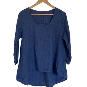 Cut Loose Womens Washed Indigo 3/4 Sleeve Linen Blend Top Size Large Lagenlook
